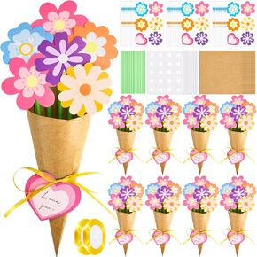 AORSOR 36Pcs Spring Crafts for Kids DIY Flower Bouquet Kit Paper Flower Kit Make Your Own Flower Bouquet Mother's Day Gifts School Classroom Home Fun Activities