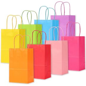 TOMNK 48 Pcs Goodie Bags, 5.2x3.3x8 Inches Gift Bags with Handles, 8 Colors Small Paper Party Favor Bulk, for Kids Birthday, Crafts, Party Supplies