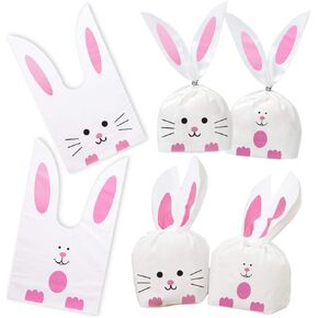 Shindel 100pcs لطيف أرنب أكياس هدايا حلوى الأذن الطويلة ، وأكياس عيد الفصح Goodie Bunny Cookie Snack Bag Bagging Cookie Supplies