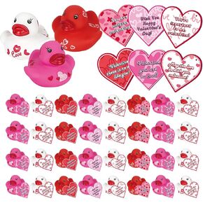 30Pcs Kids Valentines Day Gifts for Classroom - Cute Valentine Rubber Ducks and Gift Tags Cards for Boys Girls Exchange Gifts, Party Favor Prizes, Valentine’s Greeting Gifts