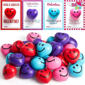 JOYIN 28 Packs Heart Shape Stress Ball with Cards Stress Relief Fidget Toy for Valentine Party Favors, Classroom Prize Supplies, Valentine’s Greeting Cards, Valentine Exchange Gifts