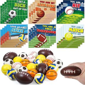 SPRINGFLEWOWER 24 Pack Valentines Day Cards for Kids مع ألعاب كرات رياضية لتبادل الفصول الدراسية ، وضغط كرات الرغوة Valentines Party Favors Supply Classmates Card