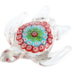 Hand Blown Glass Turtle Figurine, Cute Sea Creature Paperweight, Collectible Nautical Statue Decor for Home, Office, Party and Gift (Multicolor)