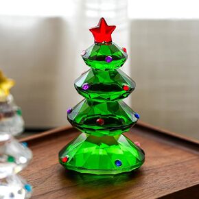 Green Crystal Glass Christmas Tree Holiday Figurine - Elegant Crystal Christmas Tree Ornament & Paperweight for Table Decor - Crystal Figurines for Collectibles & Home Decor