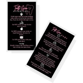 Tooth Gem Aftercare Cards | 50 Pack | Size 2x3.5" inch Business Card | Tooth Gem Kit Supplies | Black with Neon Pink Design