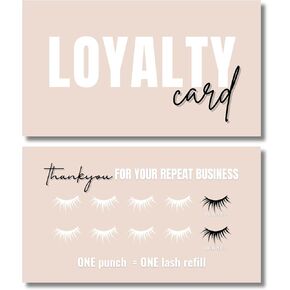 Eyelash Extension Loyalty Card, 10-Punch Reward System, Black and Pink Neon Design, 55 cards, full color high gloss front and back (Tan)