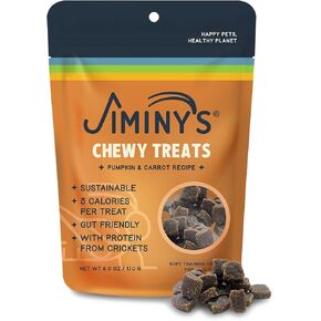 Jiminy's Chewy Cricket Training Treats for Dogs, Low Calorie, Hypoallergenic, Made in USA, 6oz, Pumpkin & Carrot (Pack of 1)