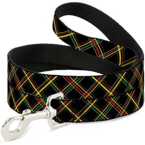 Buckle-Down Pet Leash - Plaid X Rasta - 6 Feet Long - 1.5" Wide