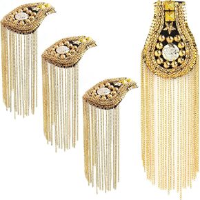 Framendino, 4 Pack Metal Gold Fringe Shoulder Tassel Pads Punk Epaulet with Pins for Uniform Accessories Jacket Suit (Gold)
