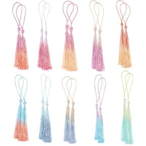 20Pcs Bookmark Tassels, 5 Inches Mini Silky Floss Tassels Handmade Tiny Craft Tassel with Cord Loop for Bookmarks DIY Crafts, Keychain Earring, Graduation, Souvenir, Jewelry Making, 10 Colors