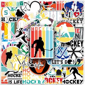 50 PCS هوكي ملصقات لزجاجة المياه ، Gxizlba Ice Hockey Vinyl Captops ملصقات مزخرفة لأمتعة مجلة التزلج على الجيتار ، والرسوم المتحركة هدية ملصقات رياضية جمالية للأطفال المراهقين البالغين