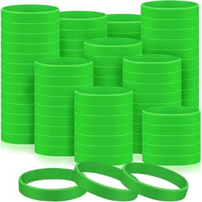 Liliful 500 Pcs Blank Silicone Bracelet Green Bulk Bracelets Elastic Wristbands Stretch Plain Silicone Bracelets Colored Silicone Wristbands for Men Women Teen Gifts Students Party Supplies