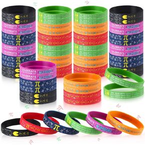 Cunno 60/120 Pcs Pi Day Silicone Bracelets Bulk Funny Math Wristband Gift Mathematics Day Educational Prizes for Students Teachers Math Lover Graduation Classroom Party Favor(120 Pcs)