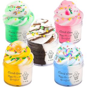 Cloud Slime Kit 5 Pack, with Peach Rainbow Lemon Coffee Slime Charms, DIY Slime Supplies for Girls and Boys, Stress Relief Toy for Kids Education, Party Favor, Gift and Birthday