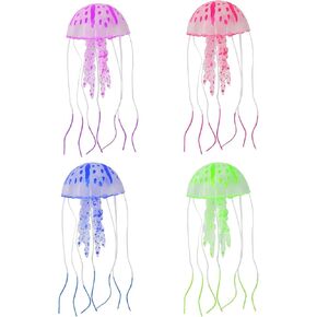 4 Pcs Fluorescence Jellyfish Aquarium Decorations for Large Small Fishtank Glowing Jellyfish Toy for Fish Tanks Jellyfish Decorations for Bedroom, Aquatic Pets