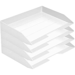 Acrimet Stackable Letter Tray 4 Tier Side Load, Plastic, Desktop File Organizer (White Color)
