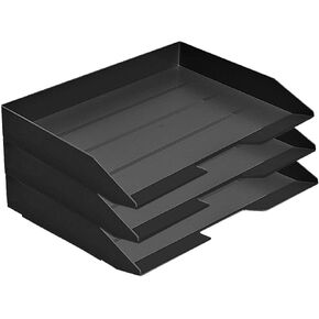 Acrimet Stackable Letter Tray 3 Tier Side Load, Plastic, Desktop File Organizer (Black Color)