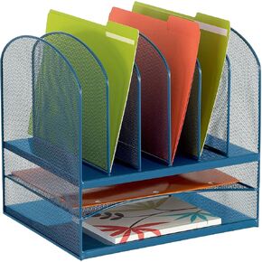Safco Products Onyx Mesh 2 Tray, 6 Sorter Desktop Organizer 3255BU, Blue Powder Coat Finish, Durable Steel Mesh Construction, Space-Saving Functionality