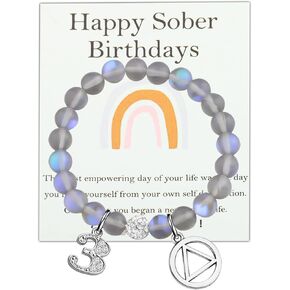UJIMS Happy Sober AA Alcoholics Anonymous Gifts 1 Year 3 Years 5 Years Sobriety Anniversary Birthday Gifts for Women Addiction Recovery Jewelry