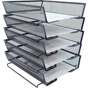 5 Tier Letter Tray Desk File Organizer,Metal Paper Organizer for Office Supplies,Black