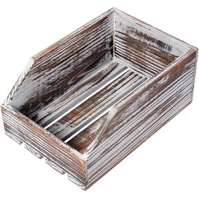 Torched Wood Paper Nesting Tray Stackable Document Storage Crate File Organizer Whitewashed Tabletop Wooden Box Basket Letter Holder Folder Rack Desktop Home Office Supplies Jewelry