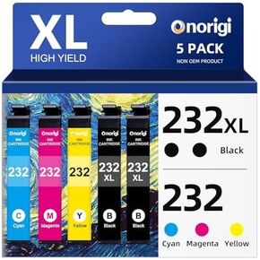 Remanufactured Ink Cartridges Replacement for Epson 232XL 232 Ink Cartridge Combo Pack Work with Epson XP-4200 XP-4205 Workforce WF-2930 WF-2950 (5Pack, 2 Black, Cyan, Magenta, Yellow)