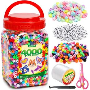 IOOLEEM Pony Beads, 4000+pcs Multi-Colored, Pony Beads Kit, Easy Storage Pony Beads Bulk, Friendship Bracelet Making Kit, Beads for Jewelry Making.