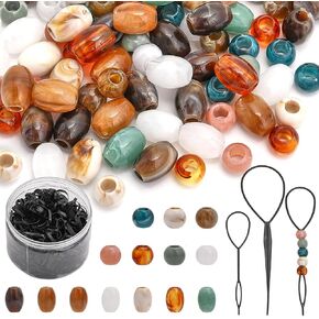 CHGCRAFT DIY 112Pcs African Hair Beads for Braids Jumbo Hair Styling Tool Kits Including Acrylic Beads Plastic Hair Pin Bun Maker and 500Pcs Elastic Hair Rubber Bands for Braiding Hair Jewelry