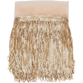 BENECREAT 10Yard PVC Sewing Fringe Trim, 7.87inch Wide Gold Sequins Lace Tassel Fringe Trim for DIY Craft Clothing Garment Curtain Accessories