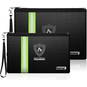 Fireproof Document Bag (13.3"x 9.4") with Reflective Strip, NAIBAOSD Fireproof Money Bag(10.8"x 6.8") with Metal Zipper & Strap Fireproof Bag for Documents, Cash,Passport, Valuables