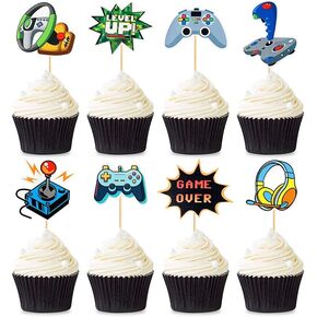 ألعاب الفيديو Cupcake Toppers ، 24 PCS Gamer Cupcake Toppers ، Video Game Decortings ، Decoritions Game Game Party ، Decoritions Gamer Birthday Party ، Mamer Shein