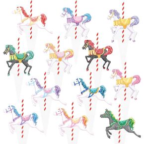 Carousel Horse Cupcake Toppers Carousel Birthday Party Decorations 48Pcs Colorful Carousel Horse Party Cupcake Picks Amusement Carousel Horse Party Decorations for Baby Shower Party Supplies