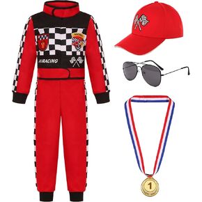 Kids Race Car Driver Costume for Boys Girl Racing Suit Racer Jumpsuit for Halloween Dress Up 3-10Y