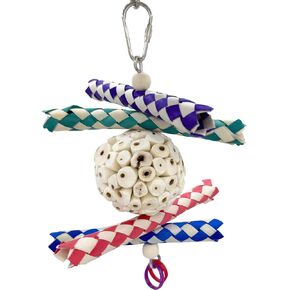 1981 Small Sola Trap Bird Toy – Natural Shredding Fun for Parrots, Cockatiels, Conures, Budgies, Lovebirds – Chewable Foraging Toy with Sola Ball and Finger Traps