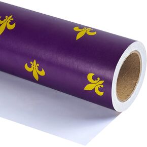WRAPAHOLIC Mardi Gras Wrapping Paper - Mini Roll - 17 Inch x 16.5 Feet - Gold Fleur De Lis Design for Mardi Gras Party, Holiday