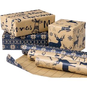 RUSPEPA Christmas Wrapping Paper Rolls - Mini Roll - 17 inches x 10 feet per Roll, Total of 3 Rolls - Reindeer and Snowflake