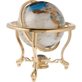 Uniquea Art 13-Inch Tall Pearl Ocean Table Top Gemstone World Globe with Gold Tripod