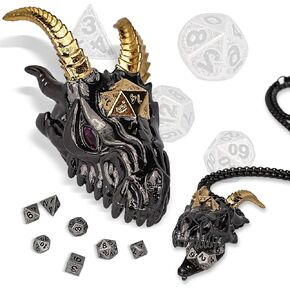 Mini DND Dice,Metal Dice Set with Dragon Head Shell and Gorgeous DND Gift Box for Roleplaying Games Dungeons and Dragons RPG MTG Table Games