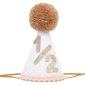 Boho 1/2 Birthday Party Hat - Boho Half Birthday Hat for Boys and Girls, Neutral Half Birthday Decorations, Brown and Glitter 1/2 Birthday Crown