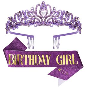 CIEHER Purple Birthday Girl Sash & Crown Kit, Decorations & Gifts for Women & Girls