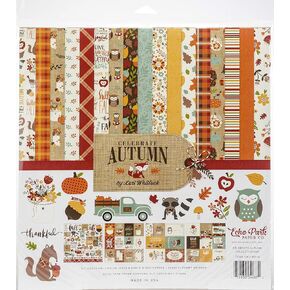 Echo Park Paper Company Celebrate Autumn Collection Kit paper, Orange, Yellow, Blue, Brown, Tan 12-x-12-Inch