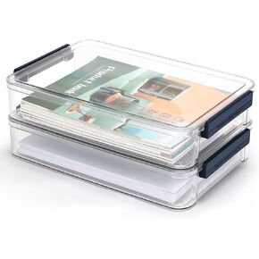 2 PCS Plastic Portable Project Case With Latch Clear Stackable Storage Box With Lids Portable Project Case Document Holder For A4 File Paper Documents Scrapbook Craft Art