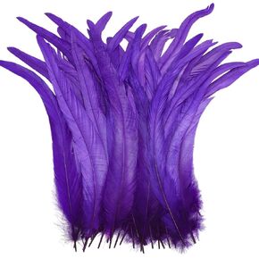 Yuxung 100 Pcs Nature Rooster Tail Feathers 12-14 Inch Bulk Natural Long Rooster Tail Feathers for DIY Crafts Costume Mardi Gras Party Performances Carnival Decoration(Purple)