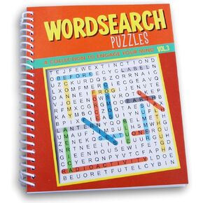 Spiral Bound Miniature Puzzle Book for Car, Office, or Quiet Play - 80 Pg (WordSearch Vol. 3)