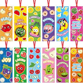 CUweipeng Cartoon Fruit of Spirit Bookmark - 120Pcs Christian Religious Bible Fruit Bookmark with Ribbon for Kid Colorful Book Marker Bible Craft Sunday Back to School Party Favor Student Class Reward