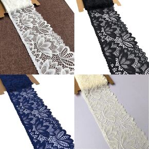 Olive Lace 4 Inches Wide Stretch Lace Ribbon Mix of 4 Colors for Bridal Wedding Decorations, Sewing DIY Making and DIY Crafts- 4 Yards (4 Color)