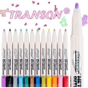 TRANSON 12pcs Outline Shimmering Markers with Metallic for Fun Art Drawing Craft DIY