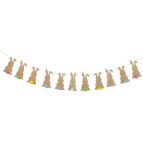 Whaline Easter Banner with String 11Pcs Bunny Felt Banner Colorful Tail Pre-Assembled Spring Bunting Garland Celebration Hanging Decoration for Home Easter Spring Backdrop Decor Party Supplies