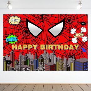 Red Spider Web Backdrop Party Decoration Supplies, 6 * 4ft Super Heros Photo Decor Banner for Boys Baby Shower Birthday Party Photography Background (Red Spider)