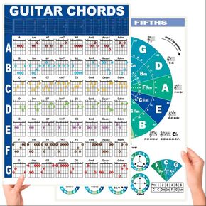 JINWEE Guitar Chord Poster，Guitar Chord Chart for Beginner Adult or Kid，Classroom Educational Reference Guide for Beginners(Size:8.6"x12")